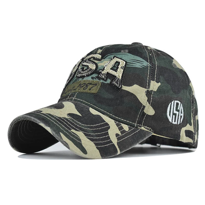 

New Arrival Camouflage Men Women Baseball Cap USA Embroidery Fashion Snapback Washed Unisex Hip Hop Trucker Dad Hats EP0435