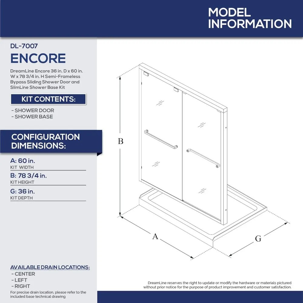 36 in. D x 60 in. W x 78 3/4 in. H Bypass Shower Door in Oil Rubbed Bronze and Left Drain Biscuit Base Kit 2