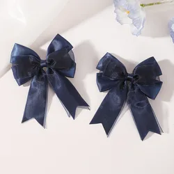 Elegant Satin Organza Long Tail Bow Hair Clips - White, Navy, and Royal Blue Hair Accessories (FJ5576 - 2A - 1)