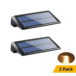 2 Pack Waterproof Solar Wall & Deck Lights - 4 LED Outdoor Lighting for Fence, Yard & Pathway (2 Pack Warm White)