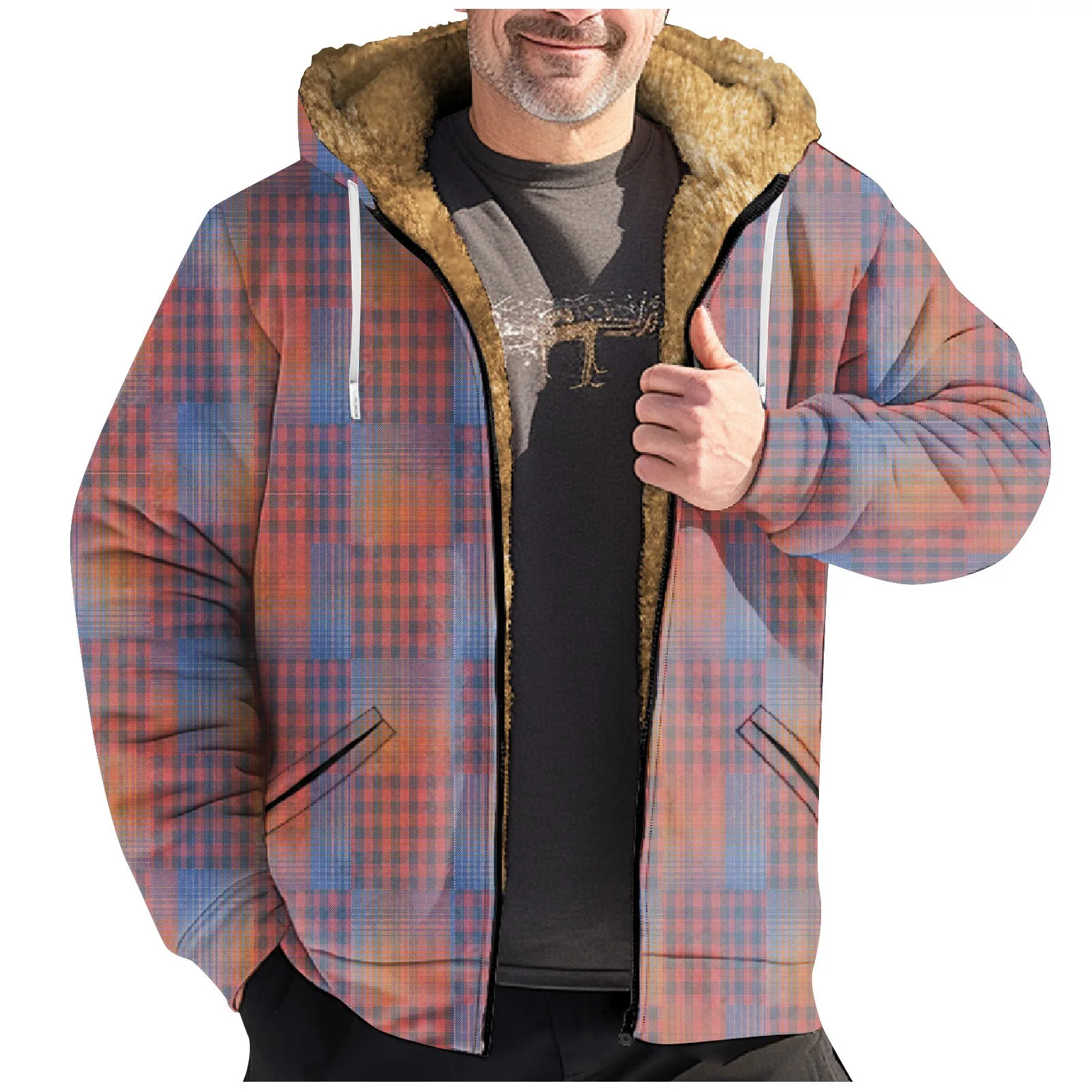 

Fashion Men's Jacket Plaid Striped 3d Printed Long Sleeve Zipper Hooded Coat Autumn Winter Keep Warm Coats Men Clothing