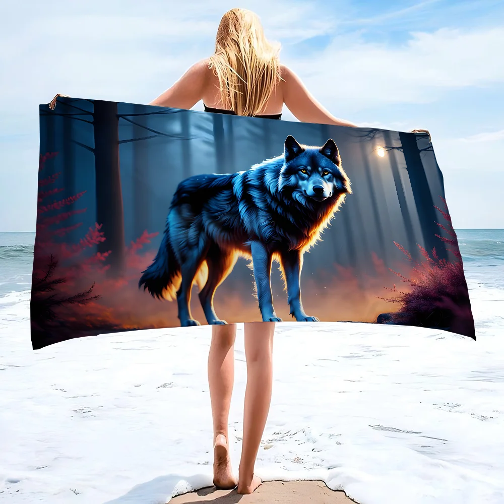 Personalized Wolf Moon Beach Towel - Custom Name 30x60 Inch Large Pool Towel Blanket