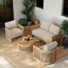 4-Piece Teak & Woven Rope Outdoor Sofa Set, All-Weather-Resistant Beige Patio Furniture with Cushions for Garden, Deck, Backyard 1