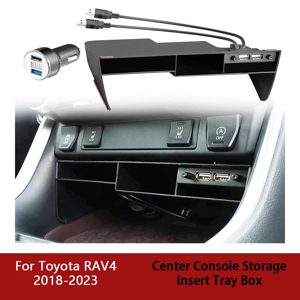 

Центральная коробка-органайзер для Toyota RAV4 20219 2020-2023, центральная консоль, лоток для хранения, коробка с двумя USB-портами, аксессуары для интерьера