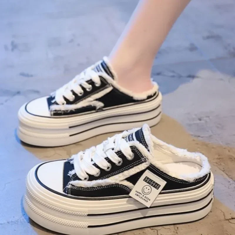 Women's Canvas Half Slippers Breathable Casual Sneakers for Women Platform Vulcanize Shoes Comfort Slip on Loafers Zapatos Mujer 5