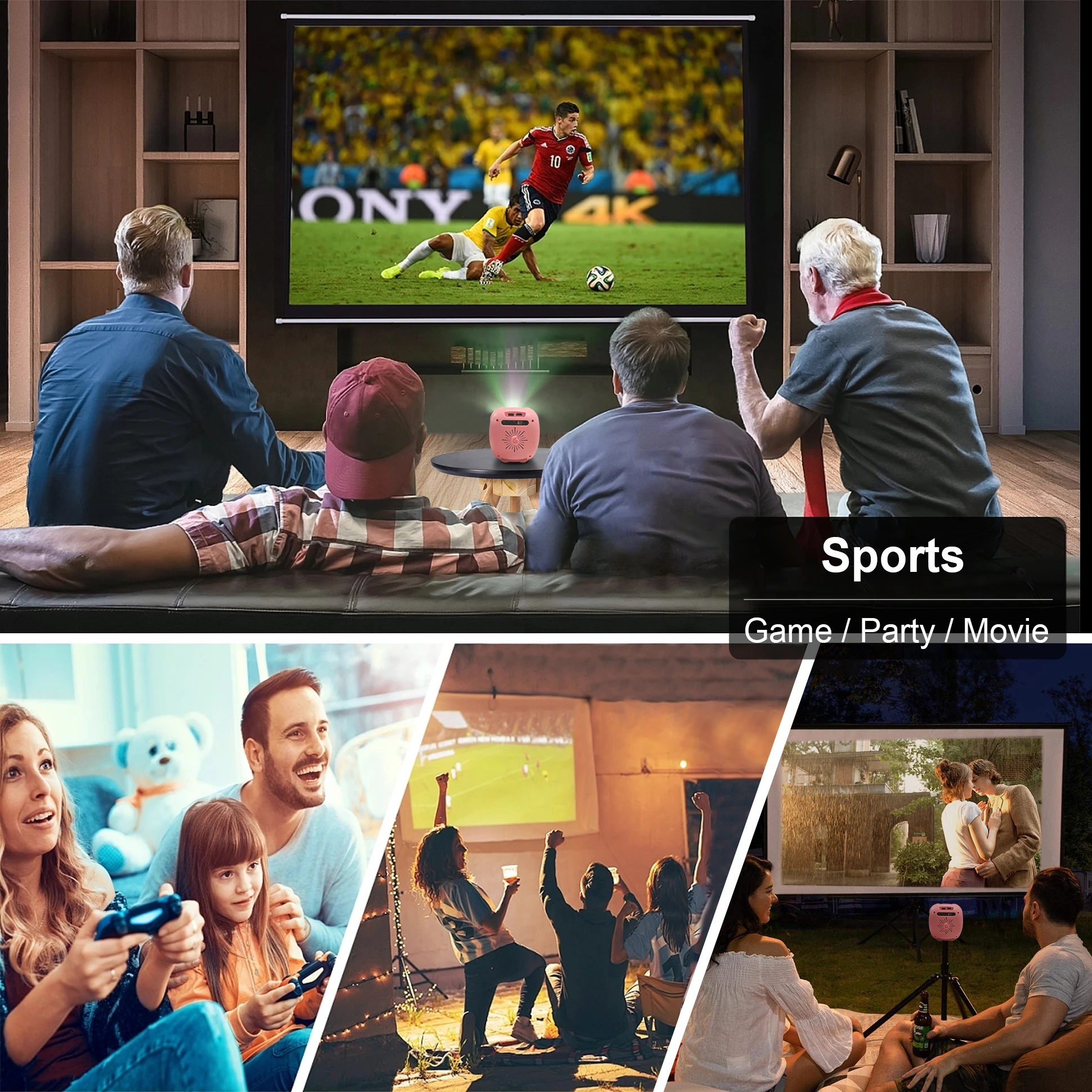 4K Android Video Mini Projector with Wifi Bluetooth, 300ANSI Portable Projector 5G WiFi6 BT5.0 Home Theater