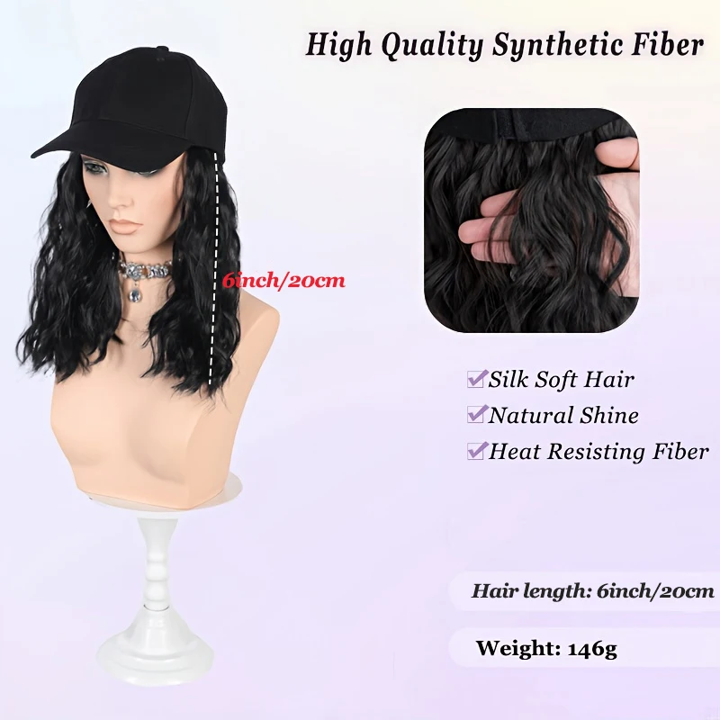 LUPU Hat wig Women's Shortwave Baseball cap wig With Curly Hair Wig Synthetic wave Adjustable Brown Black Baseball cap Wig