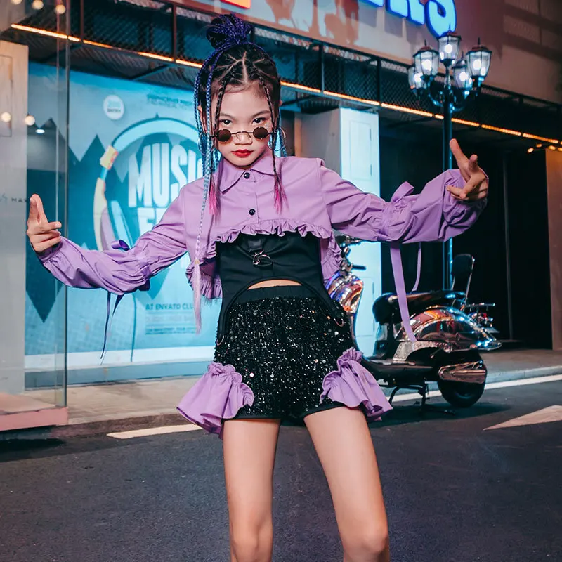 

Hip Hop Jazz Street Dance Costumes for Girls Fashion Cool Show Sets City Model Catwalk Outfit K-pop Personality Practice Clothes