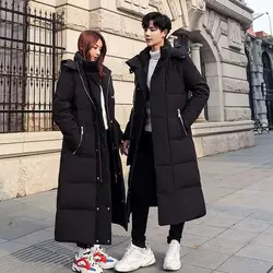 New Couple Down Cotton Coat Men and Women's Extra Long Over Knee Thickened Large Loose Winter Cotton Coat