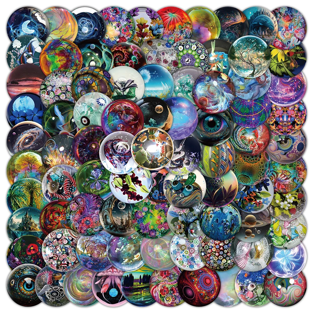 10/30/50/100pcs INS Cute Cartoon World in Glass Balls Stickers Aesthetics Art Decals Laptop Scrapbook Phone Decoration Sticker