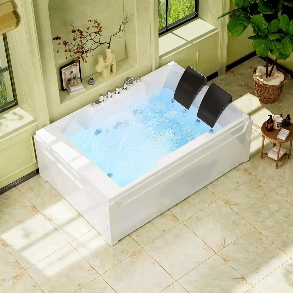 Whirlpool Tub,72" x 48" Jetted Bathtub for 2 Person, Hydro Massage & Chromatherapy,ETL Certified,3 Sided Apron,Acrylic 3