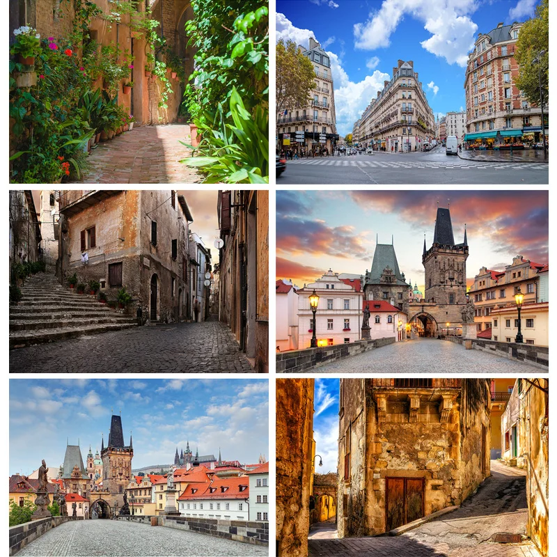

Vinyl Custom Vintage European Street View Scenery Photography Backdrops Wedding Travel Photo Backgrounds Studio Props DFG-01