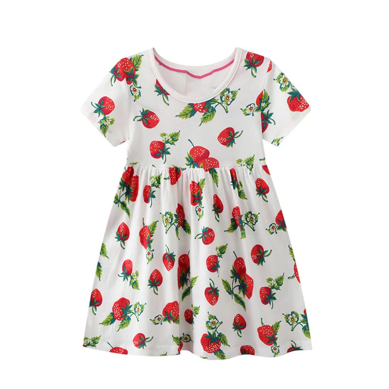 SAILEROAD 2-7Y 2022 New Summer Strawberry Dress Children Cotton Short Sleeve Dresses Kids for Girls Fashion Clothes Dresses