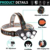 USB Rechargeable LED Headlamp, 5 Lamp Beads, 4 Modes, Built-in Rechargeable Lithium Battery, Lightweight Design Headlight, Elast 6