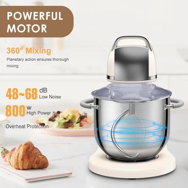7.4QT Commercial Stand Mixer 800W with NSF Certified and Aluminum Die Casting, Kitchen Electric Mixer Metal Food Mixer Stainless 5