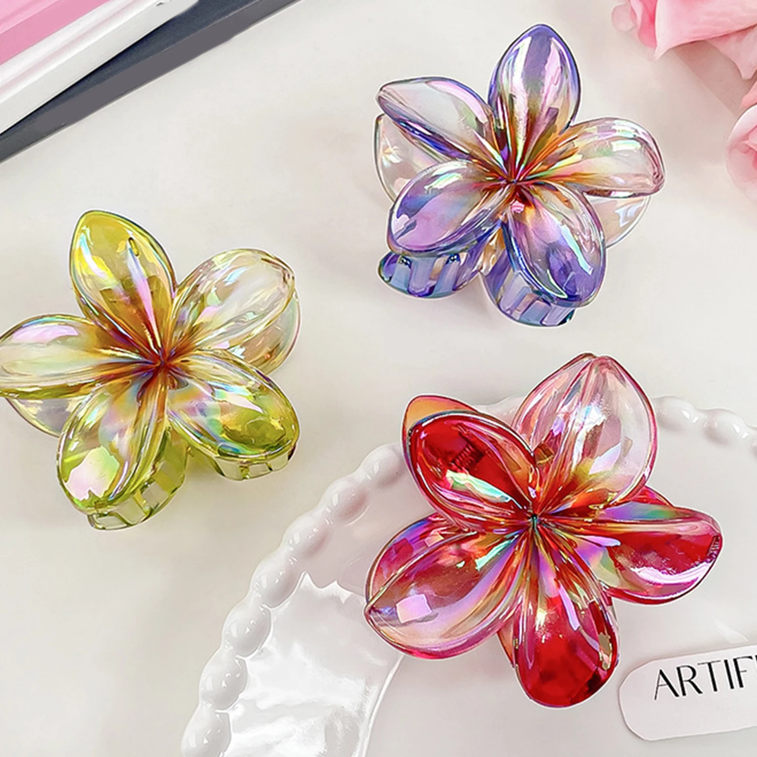 6 Farben Blumen greifen Haars pangen Böhmen Blütenblatt Form Ei Blume Klaue Clips süße Frauen Farbverlauf Krabben klemme Mädchen Haar zubehör – Detail 3