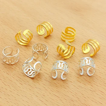 50Pcs Gold Silver Metal Hair Rings Beads Cuffs Tube Charms Dreadlock Hair Braid Non-Piercing Ear Clip Beard Jewelry Hair Styling
