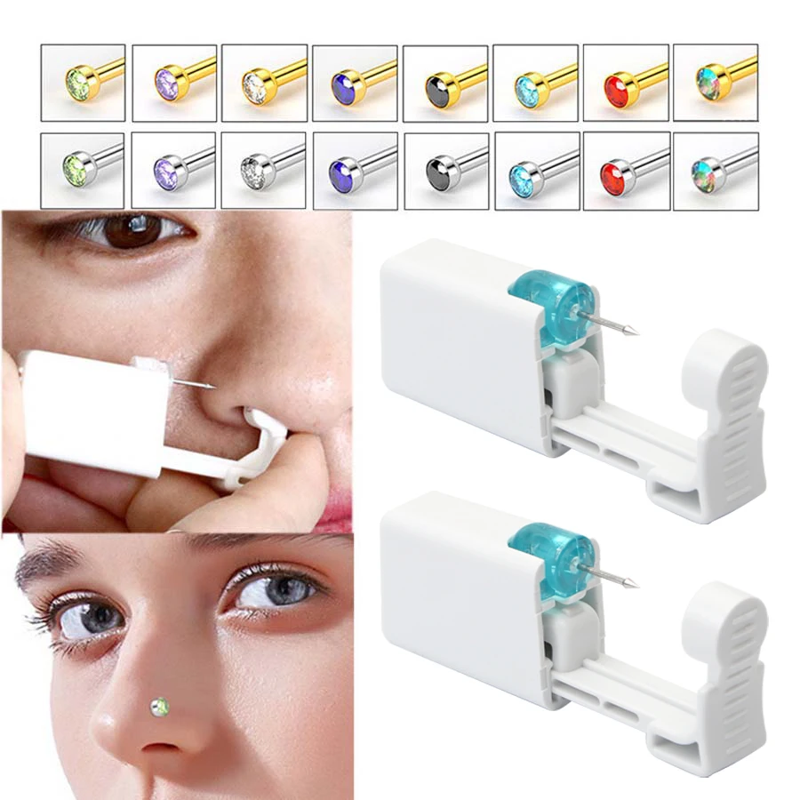 Disposable Nose Piercing Gun 1PC Disposable Nose Piercing Gun Built-in Stainless Steel Nose Studs Fashion Self Piercing Kit Unit