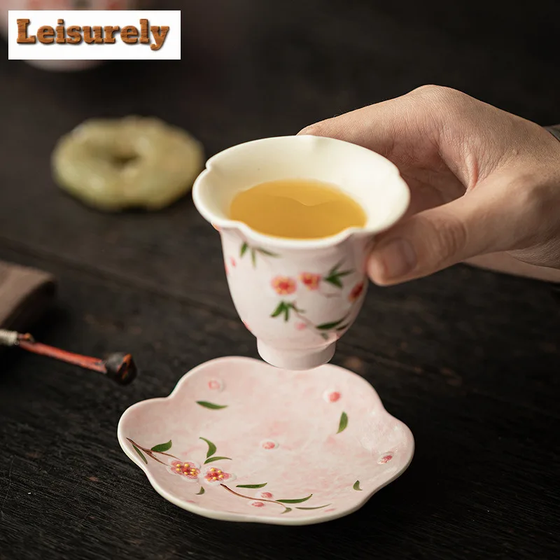 Hand-painted Peach Blossom Teacup Ancient Tea Bowl Cup For Tea Tea-tasting Personal Cup Jianzhan Master Cups Tea Services Saucer