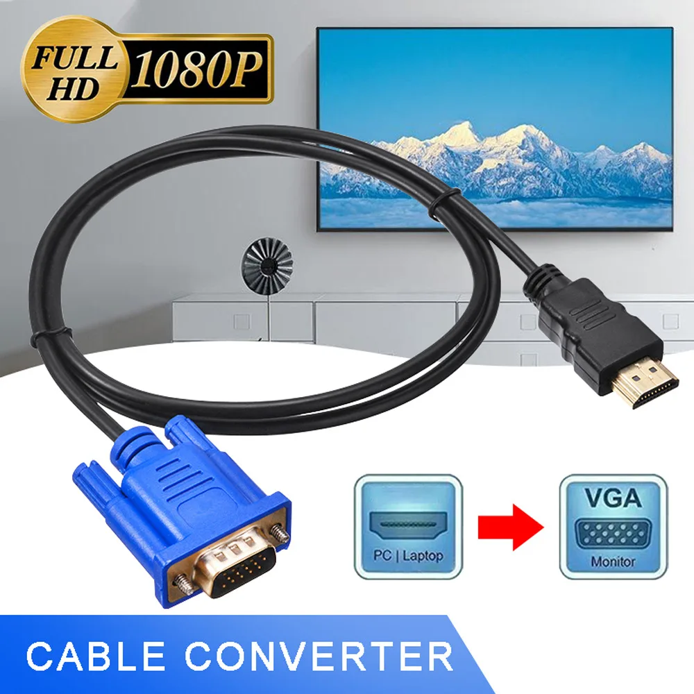 Кабель HDMI a VGA Macho a Macho, Adaptador AV De 1,8 M, 1080P, Convertidor Chapado En Oro De 24K Para Salida De Pantalla,