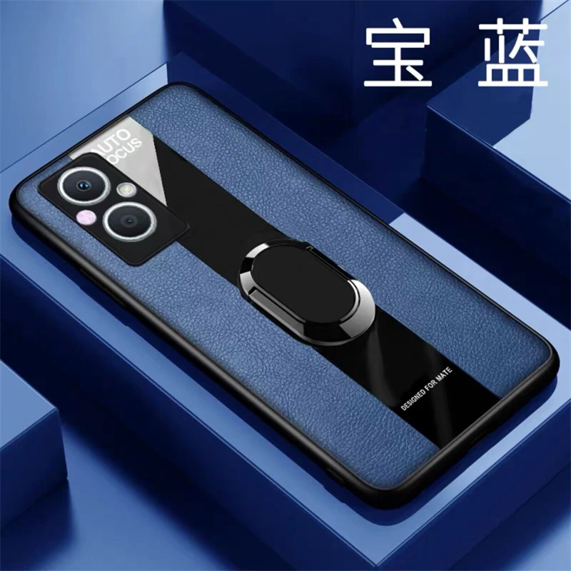 Luxurious Leather Magnetic Ring Phone Case with Silicone Shockproof Bumper
