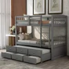 Wooden Bunk Bed Twin Over Twin Size with Trundle and 3 Storage Drawers, Detachable Bunkbeds Frame for Kids Teens Adults Bedroom 1
