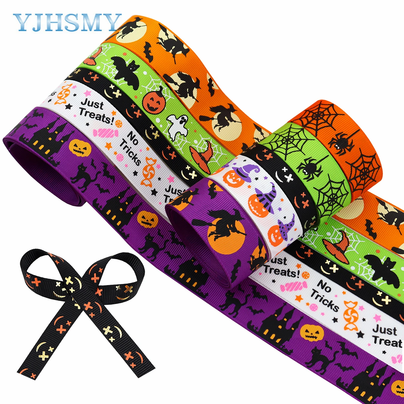 Halloween Ribbon Pumpkin Ghost Ribbons Dolcetto O Scherzetto Nastri Stripe Dot Purple Orange Nastro Decorativo In Raso Grosgrain