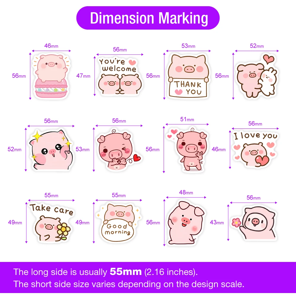 Cute Cartoon Pig Stickers Funny Kawaii Kids DIY Gift Toy Decorative Decal for Scrapbook Journal Laptop Phone Luggage Waterproof