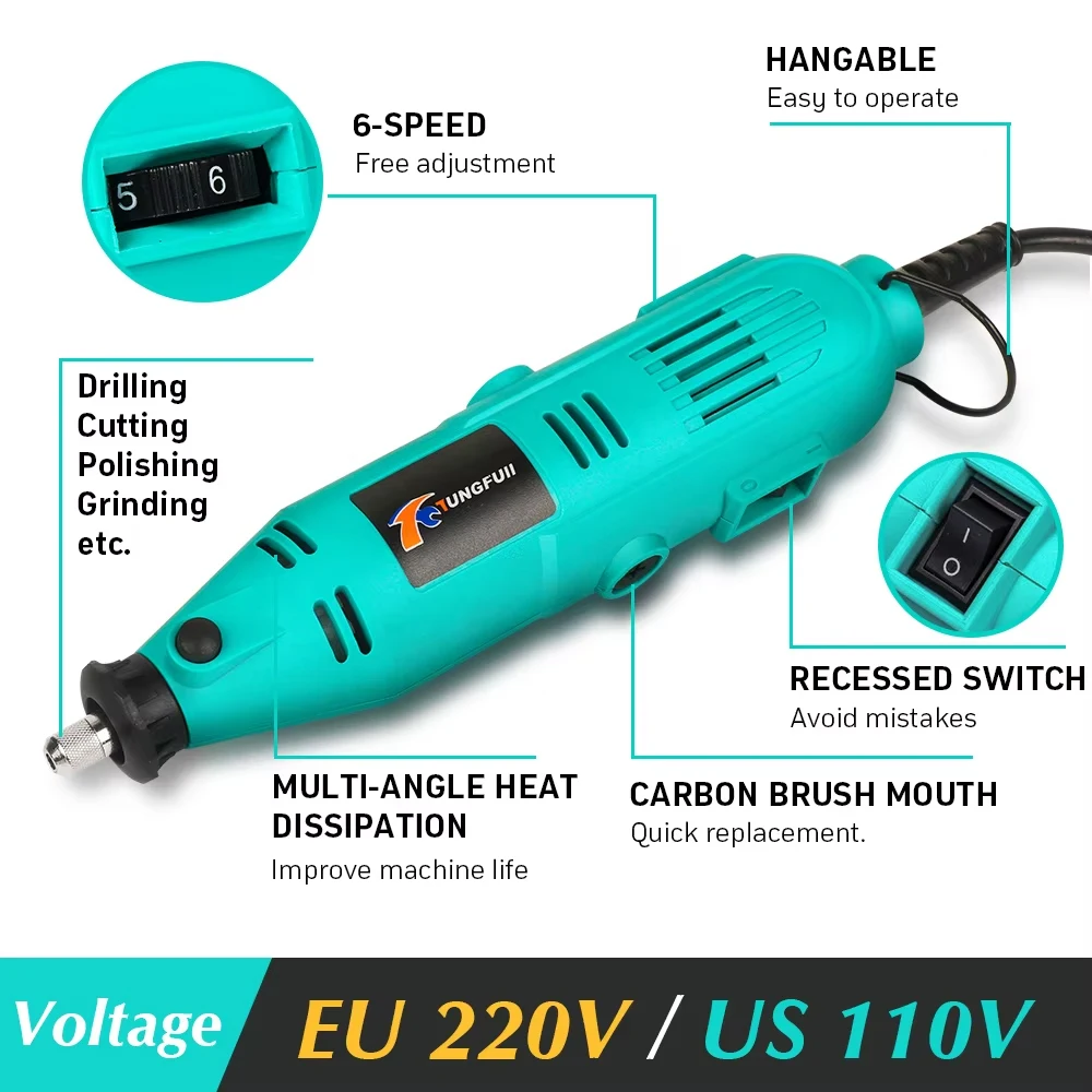 Electric Mini Drill Grinder Engraver Polisher 110V/220V Mini Rotary Tool with Dremel Accessories Variable Speed Power Tool 2