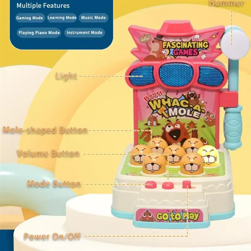 Kids Music Toys Baby Enlightenment Game Console Electric Whack a Mole Toy with Interactive Knock Knock Music for Early Education