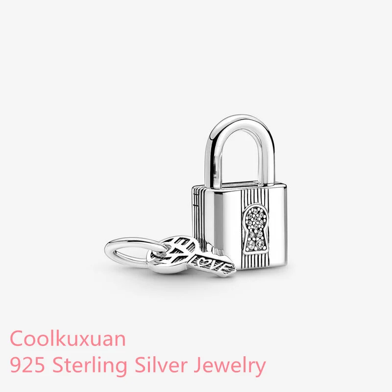 

2022 Valentine's Day 925 Sterling Silver Padlock and Key Dangle Charm beads Fits Original Pandora bracelets Jewelry Making