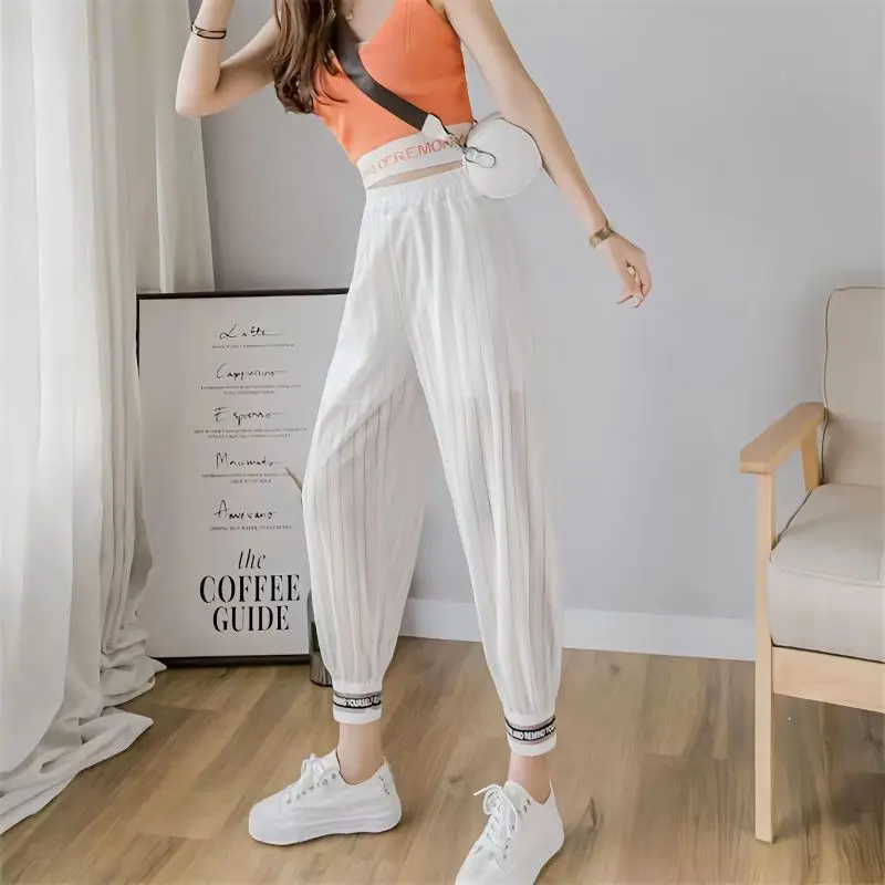 2024 Summer Korean Version of Hip-hop Style Fashionable and Personalized High Waisted Pocket Breathable Hollow Mesh Hoodie Pants