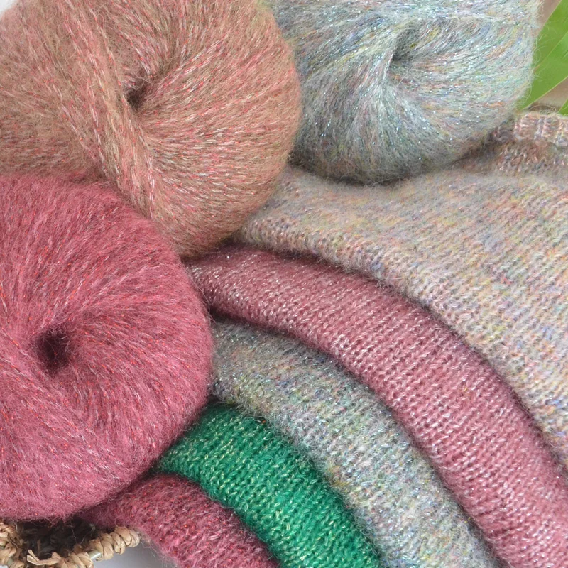 250g Large Bag of Shiny Wool and Mohair Yarn with Colorful Glitter, DIY Materials for Hand-Knitted Gifts, Knitted Autumn and Winter Women's Fashion Sweaters, Scarves, Hats, Shawls, Scarves, Scarves, 10 Gauze Balls Per Bag 2