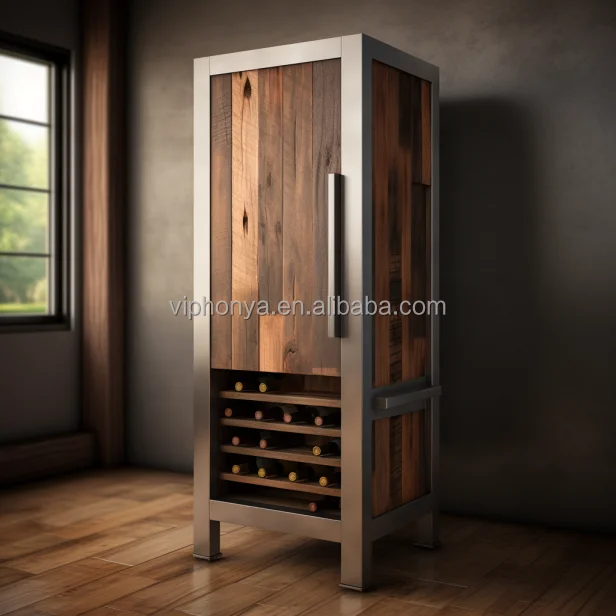 Thermostatic Wine Cellar Solid Wood Combining Metal Wood Grain Finish Temperature Humidity Smart Wine Cabinet