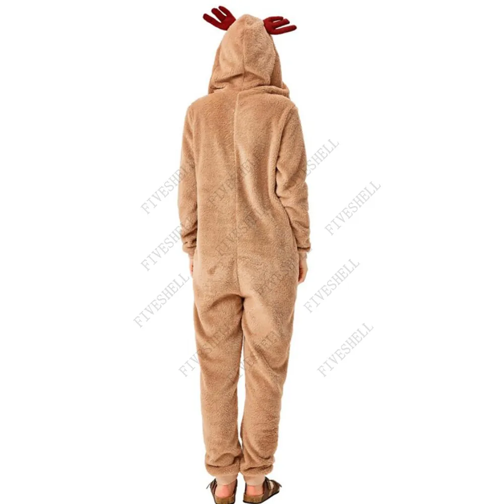 Men Women Christmas Cute Reindeer Adult Costume Unisex Deer Animal Onesie New Year Party Jumpsuit