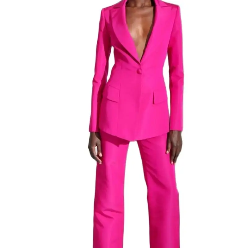 

Rosy Bussinss Women Suit Jacket Pants One Button Notched Lapel One Button Slim Fit Lady Blazer Set Office Female Clothing