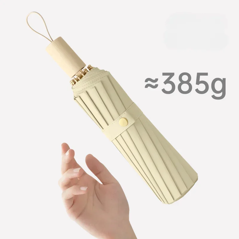 Solid Color UV Umbrella for Women, Sun UV UPF50 + Protection, Large 16 Bone 3 Folding Windproof Rain Umbrellas