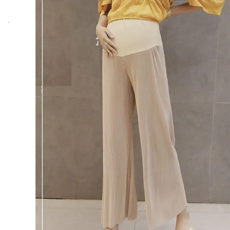 Women pants maternity pants Summer Breathable Wide Leg Loose Trousers Maternity Pregnancy Clothing Adjustable Waist Straight Pants For Pregnant Women