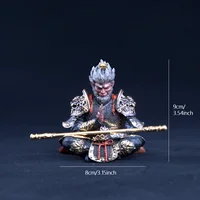 Vibrant Monkey King Figurine - 1 Set Hand-Painted Plastic Car Dashboard Ornament with Golden Hooped Staff 6