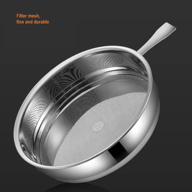 Grease Strainer and Container with Dust-Proof Lid 304 Stainless Steel Oil Storage Fine Mesh Anti-scalding Handle with Tray