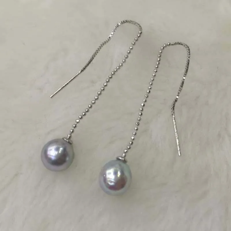 

AAA western style 8mm drop gray freshwater pearl dangle earring