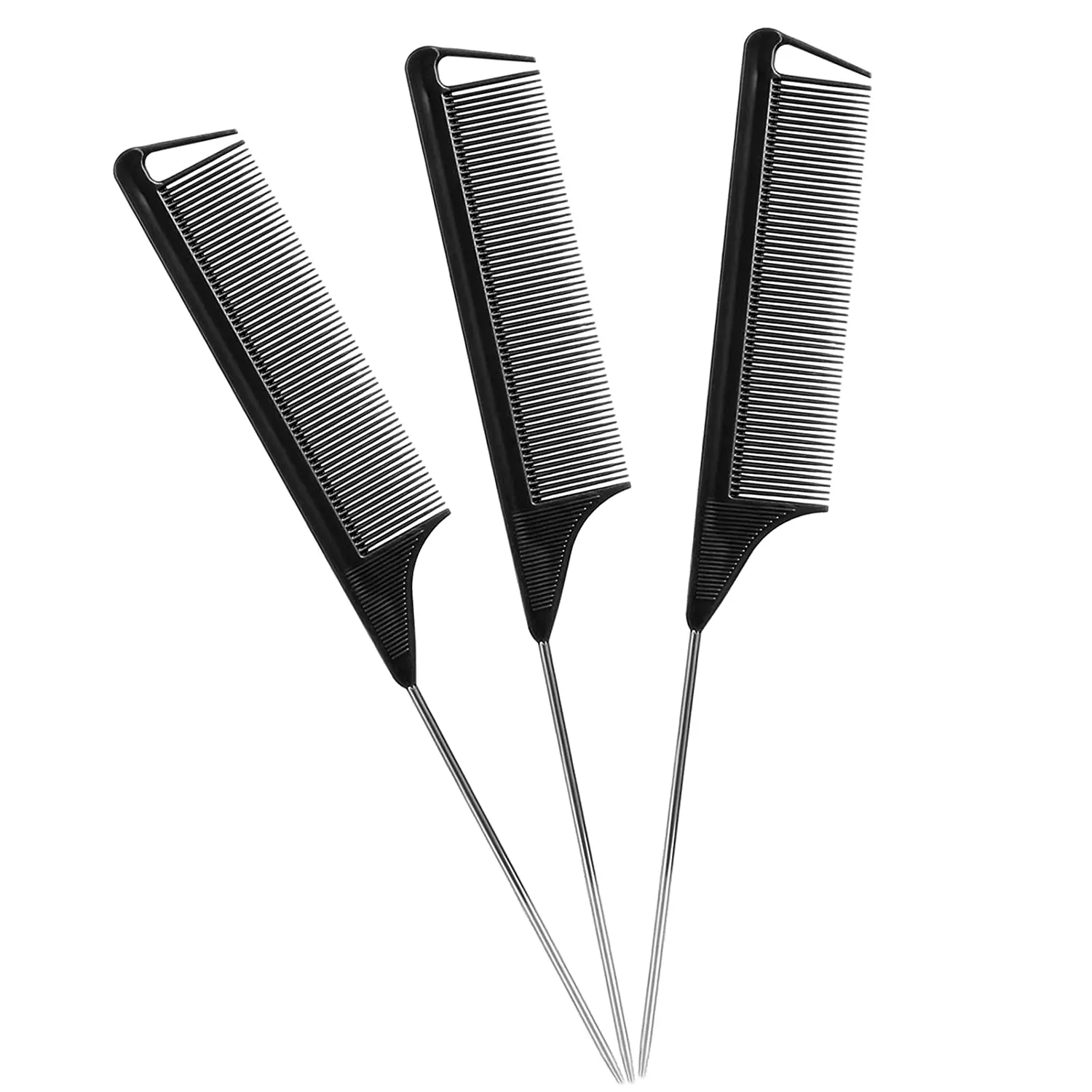 3Pack Rat Tail Combs Set,Hair Stylists Styling Comb,Long Steel Pin Rat Tail Teasing Comb,Parting Combs for All Hair Types 10pcs hair selecting tools metal parting ring hair sectioning comb hair braiding weaving curling styling extension