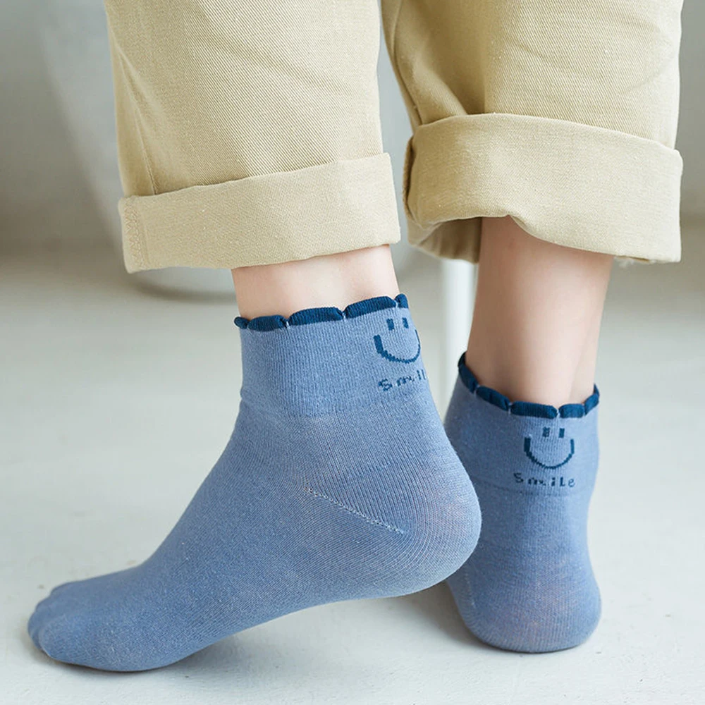 5Pairs Smile Face Women Short Socks Casual Funny Kawaii Cotton Sock Personality Lovers Solid Color Breathable Comfort Low Socks