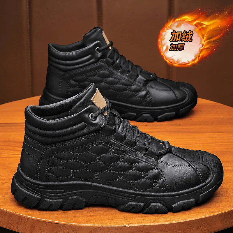 

Men Cotton Boots Winter Winter Casual Leather Shoes for Men Fashion Platform Outdoor Ankle Boots Outdoor Shoes Botas Hombre