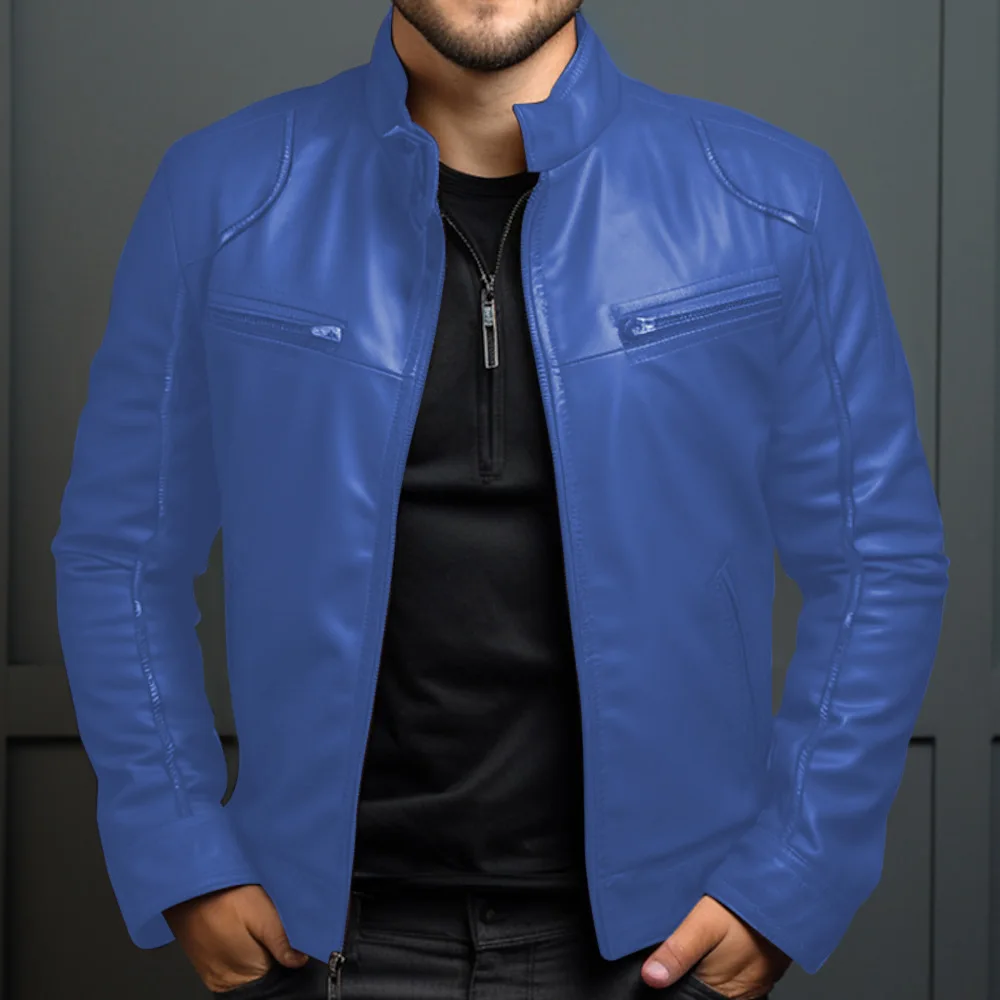Leather Jackets Men's Biker Stand-up Collar Punk for Winter