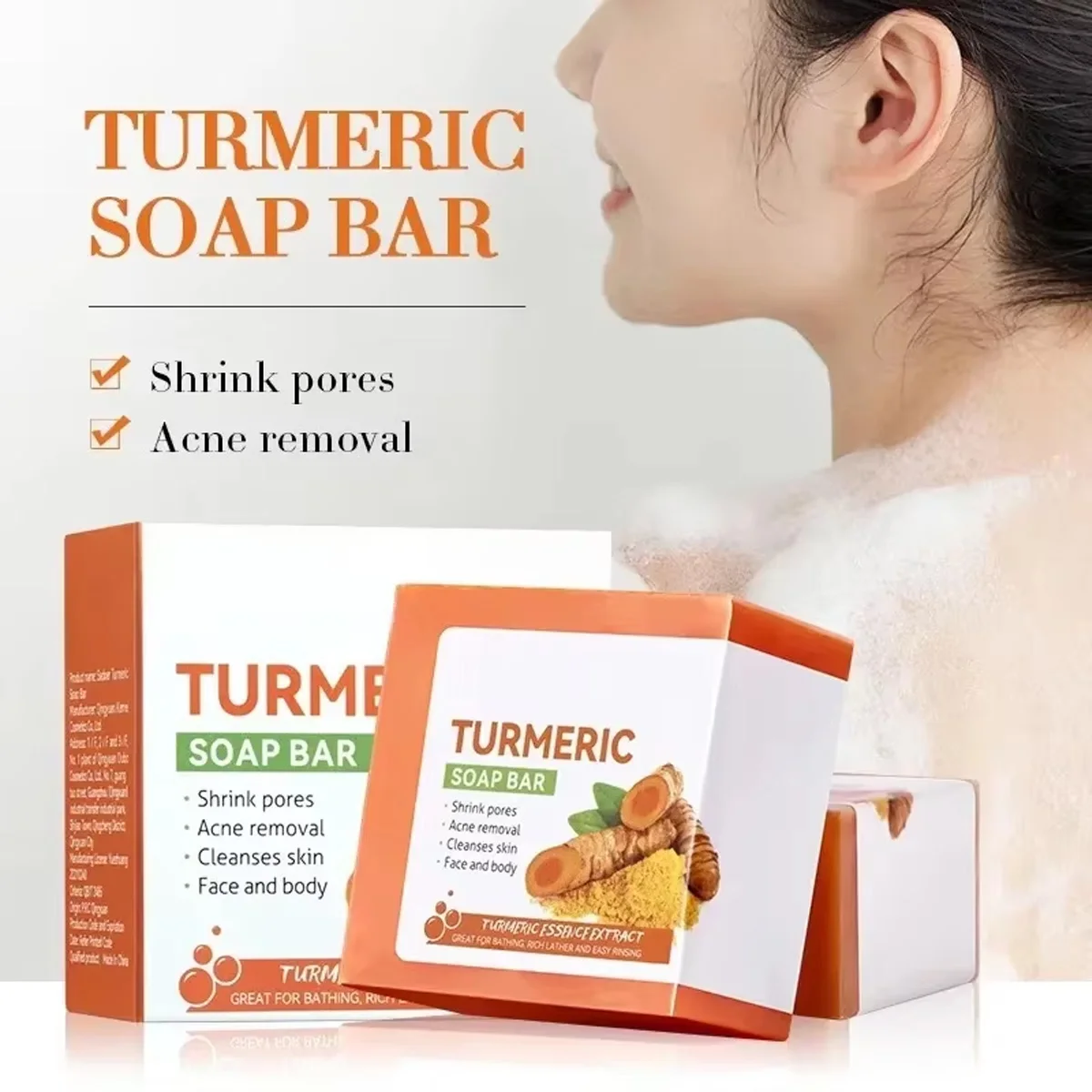 Description Picture 5 of itemHand Made Turmeric Soap Body Cleaning Lightening Dark Underarm Leg Body Cleansers Brightening Face Soap Tender Skin Care Beauty