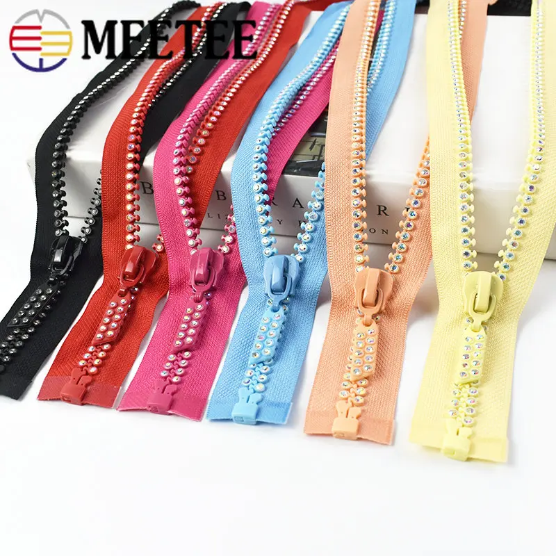 

Meetee 2/5Pcs 60cm 10# Resin Zipper Open End Rhinestone Decorative Zip DIY Coat Luggage Zips Tape Repair Kits Sewing Accessories