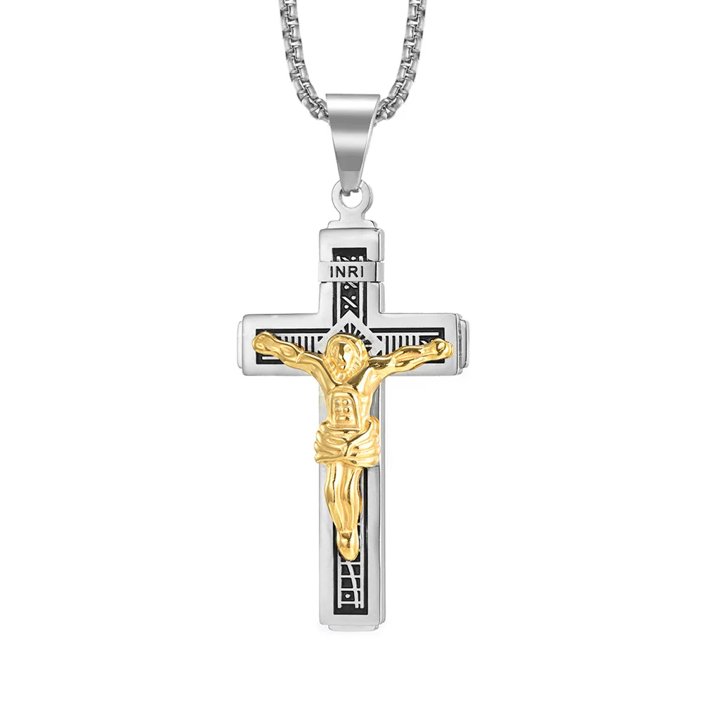 PSJ Jewelry Fashion Stylish High Polished Crucifix Design Pendant Stainless Steel Necklace for Men
