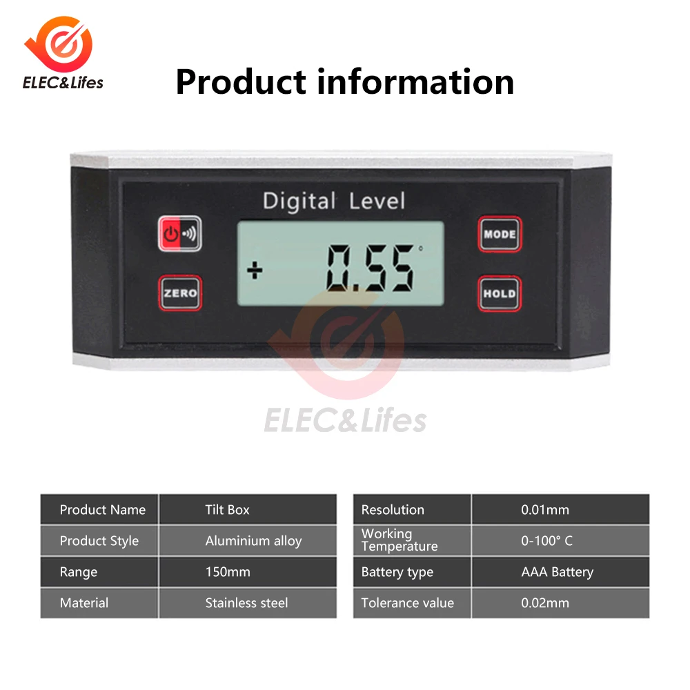 High-precision LCD Magnetic Digital Protractor Inclinometer Level Box Waterproof Angle Meter Finder Angle Finder Meter Bevel Box 4