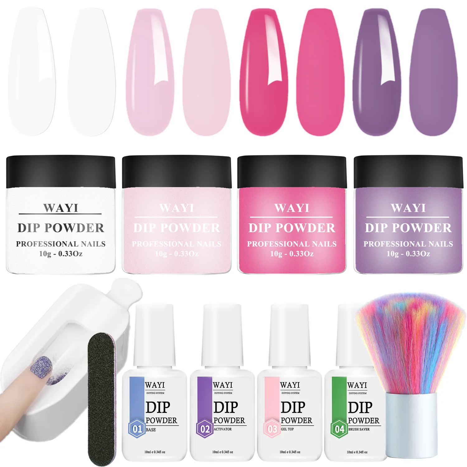 

Dip Powder Nail Kit Starter, 4 Colors Nude Pink Purple Dipping Powder Liquid Set with Base Top Coat Activator Nail Art Manicure